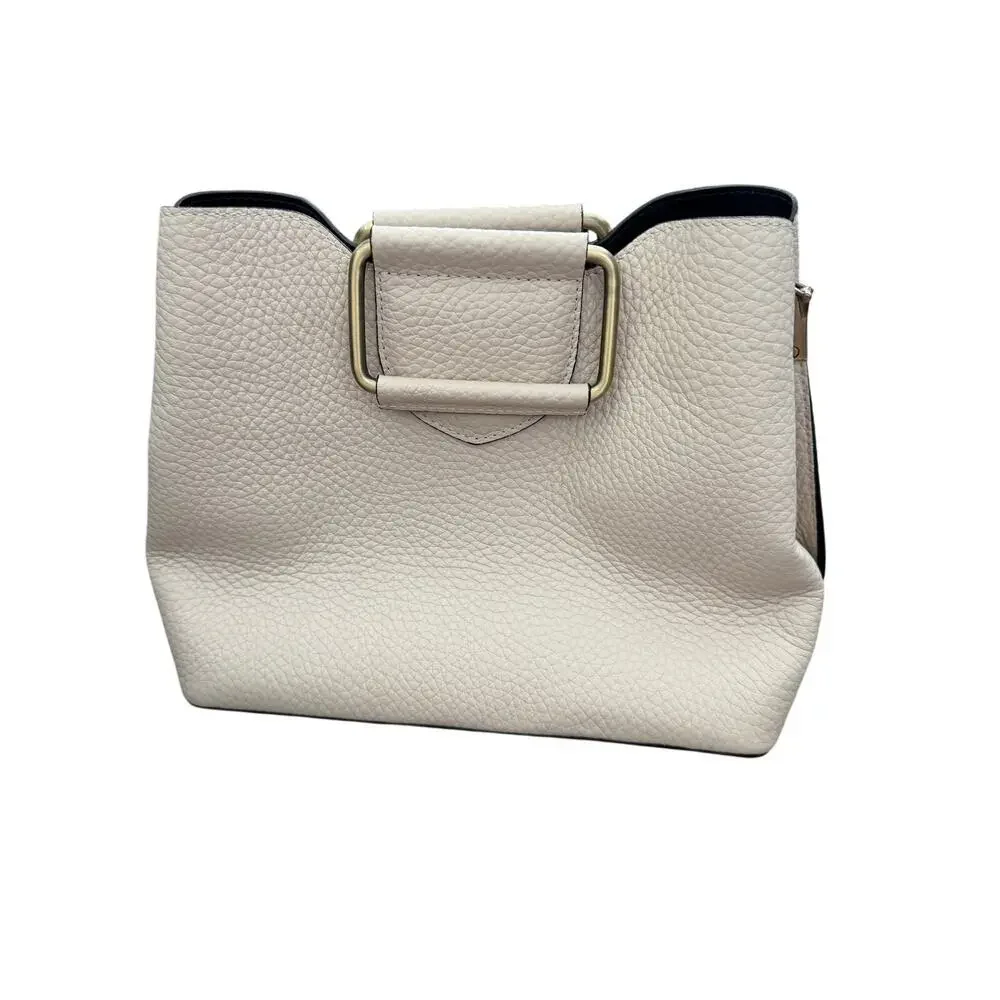 Isadora Handbag White Pebbled Italian Leather Top Metal Handle Bag